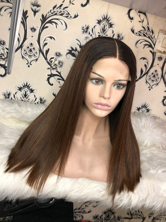 Bone Straight Wig (Highlighted Natural Dark Brown)